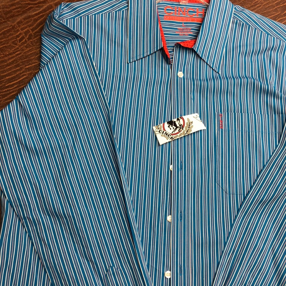 Blue striped Men’s Cinch shirt L modern fit